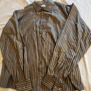 Calvin Klein Blue and Gray Striped Dress Shirt 3XLT